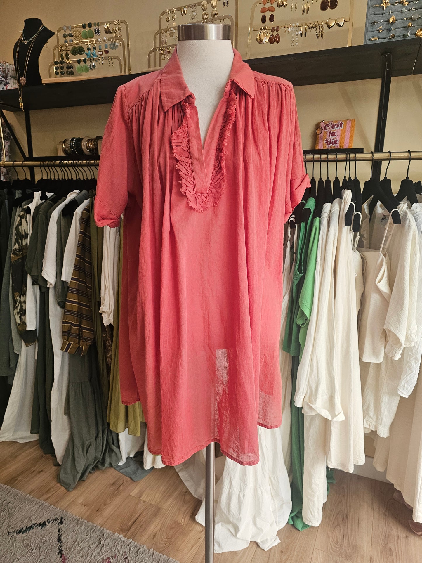 Robe courte terracota en voile de coton Johanna Paris