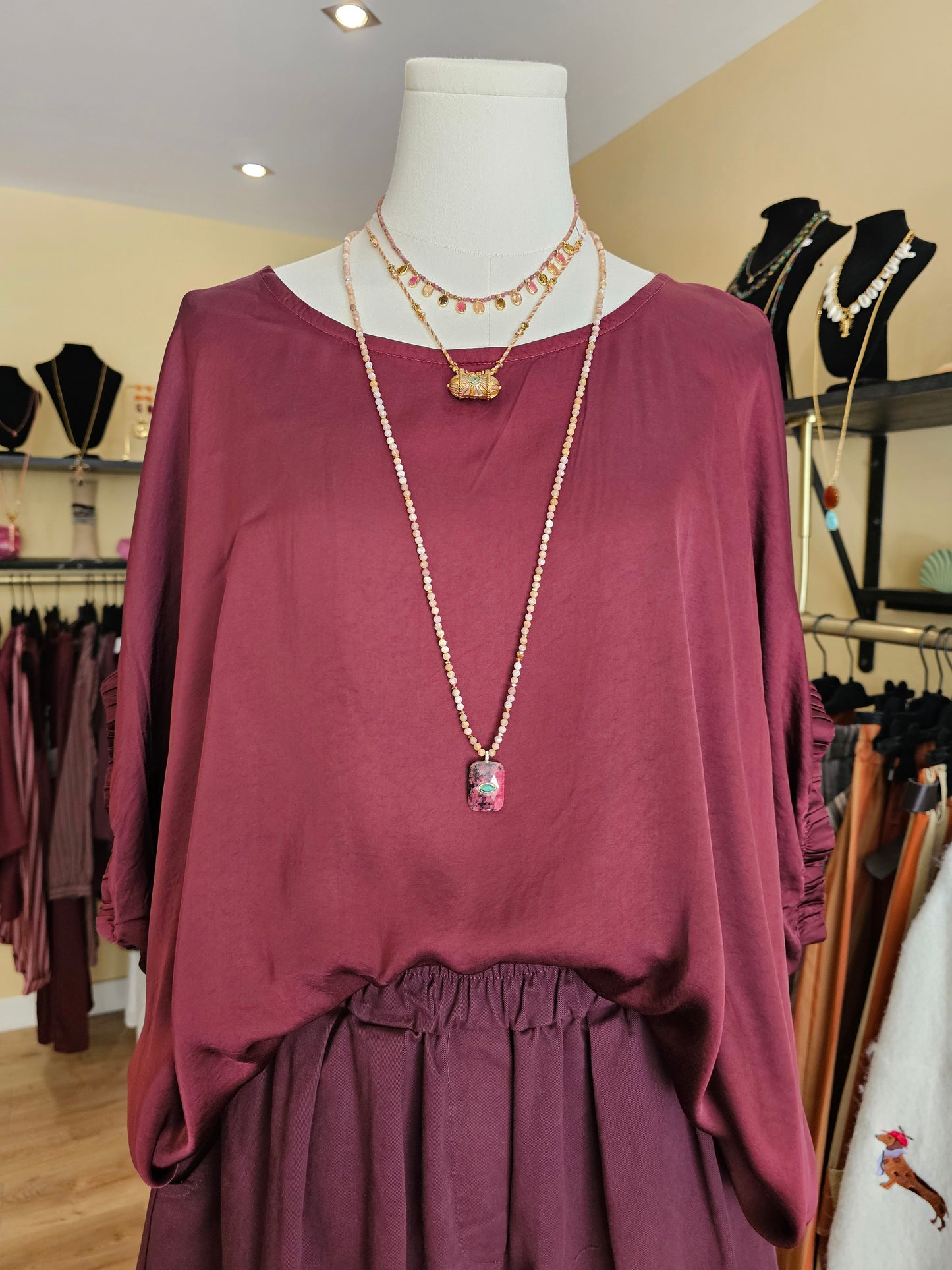 Top prune viscose et soie