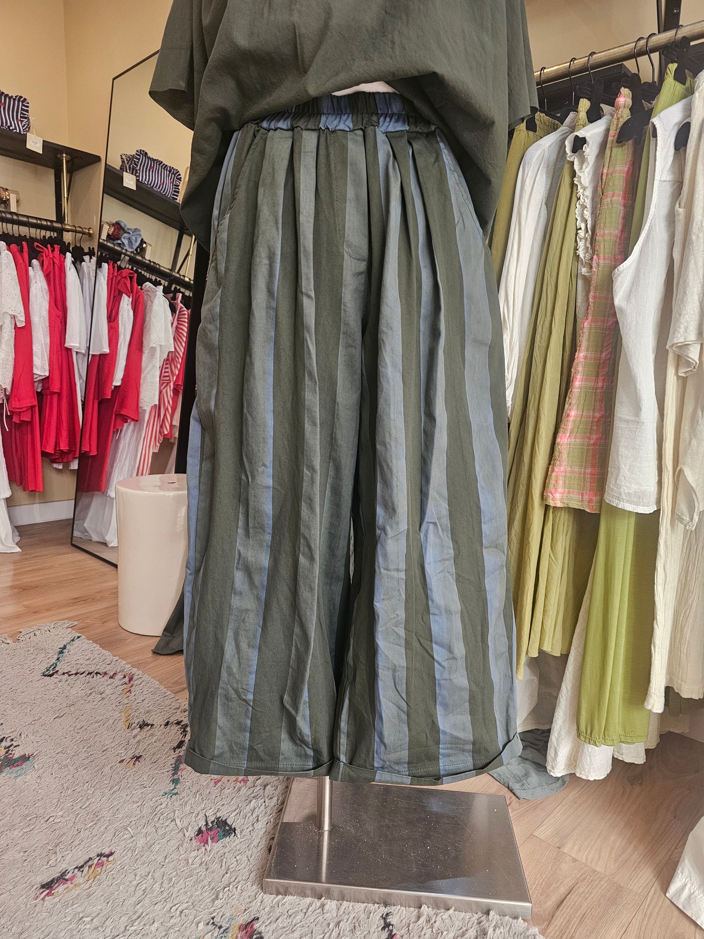Pantalon magic 2 rayé vert et bleu Johanna Paris