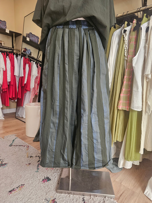 Pantalon magic 2 rayé vert et bleu Johanna Paris