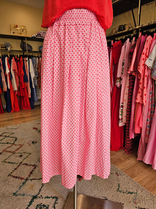 Jupe rose à pois rouge johanna paris