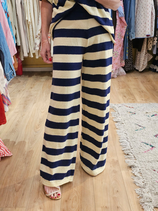 Pantalon rayé marine et jaune