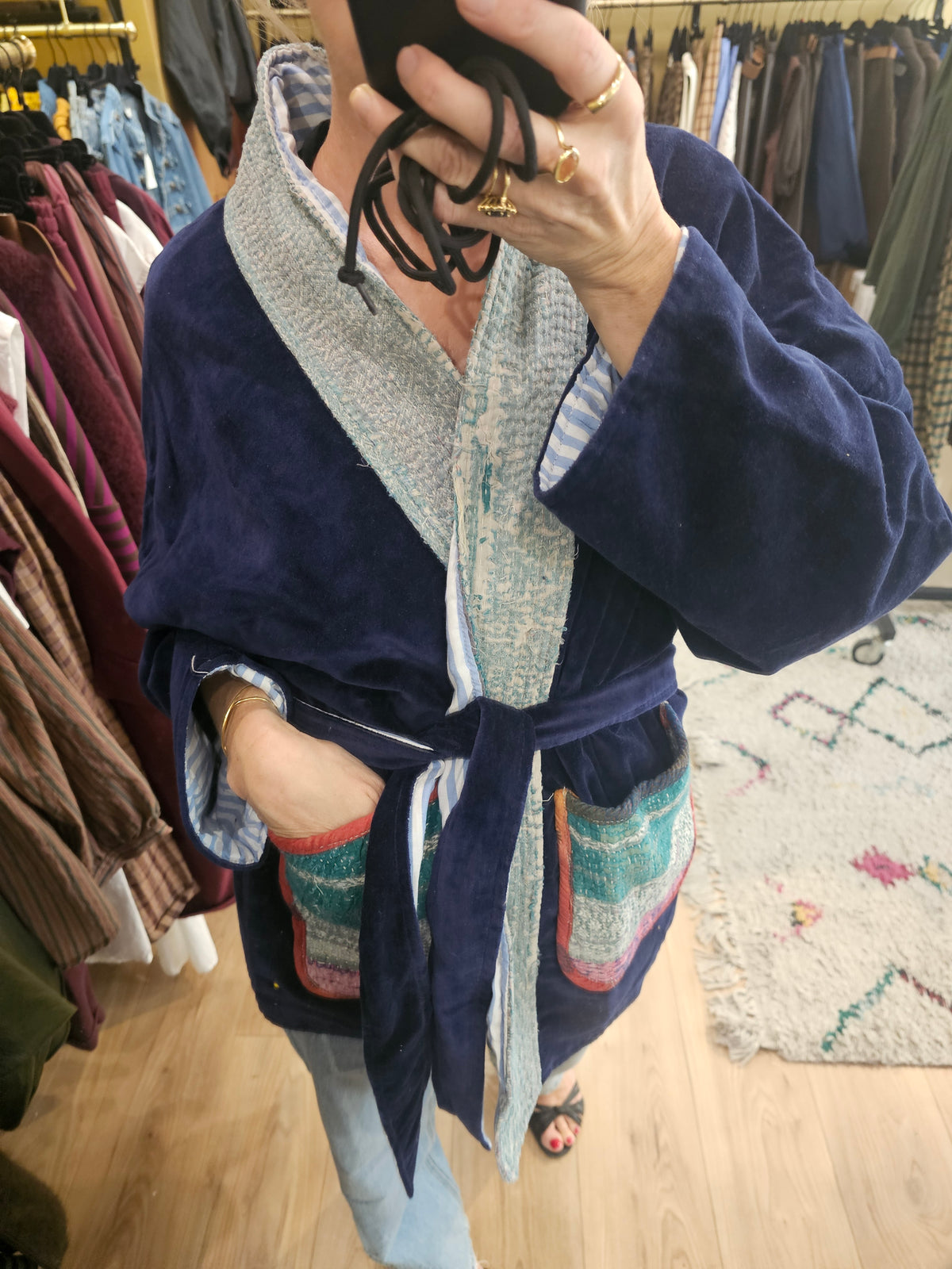 Kimono en velours marine The corner