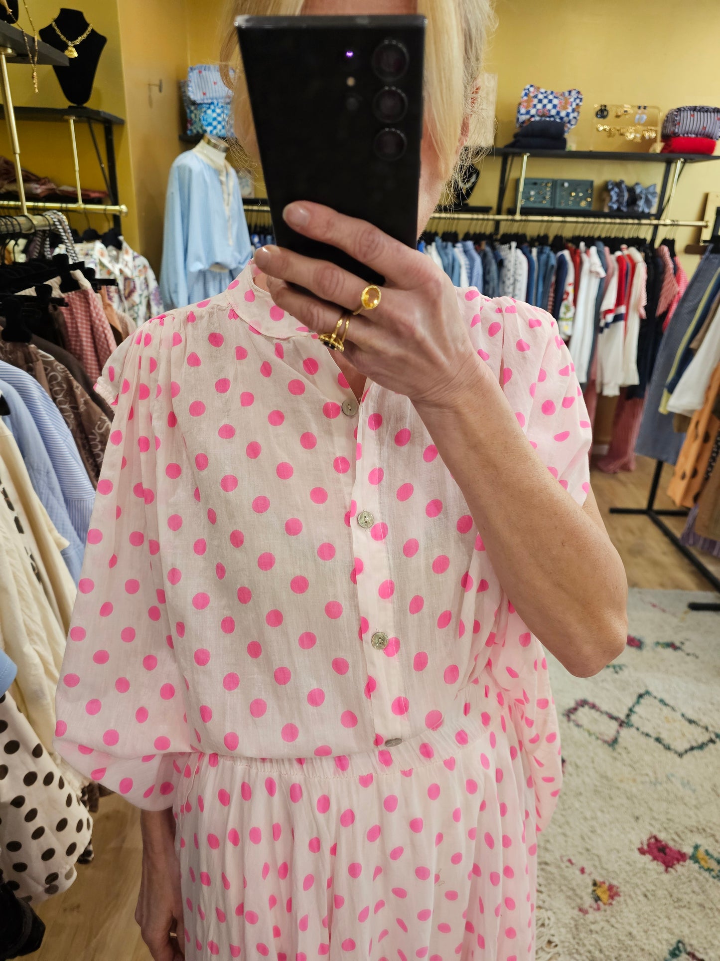 Chemise sans manche à pois rose Johanna Paris