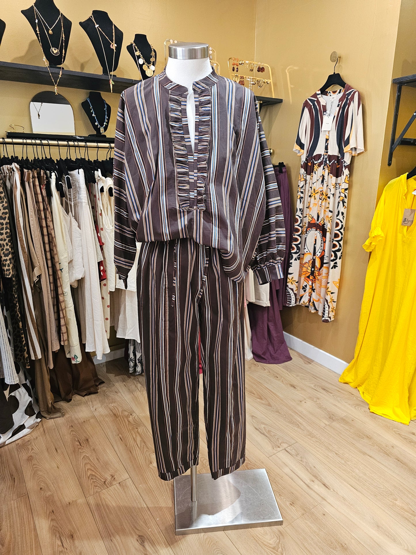 Patalon rayé marron en coton johanna paris