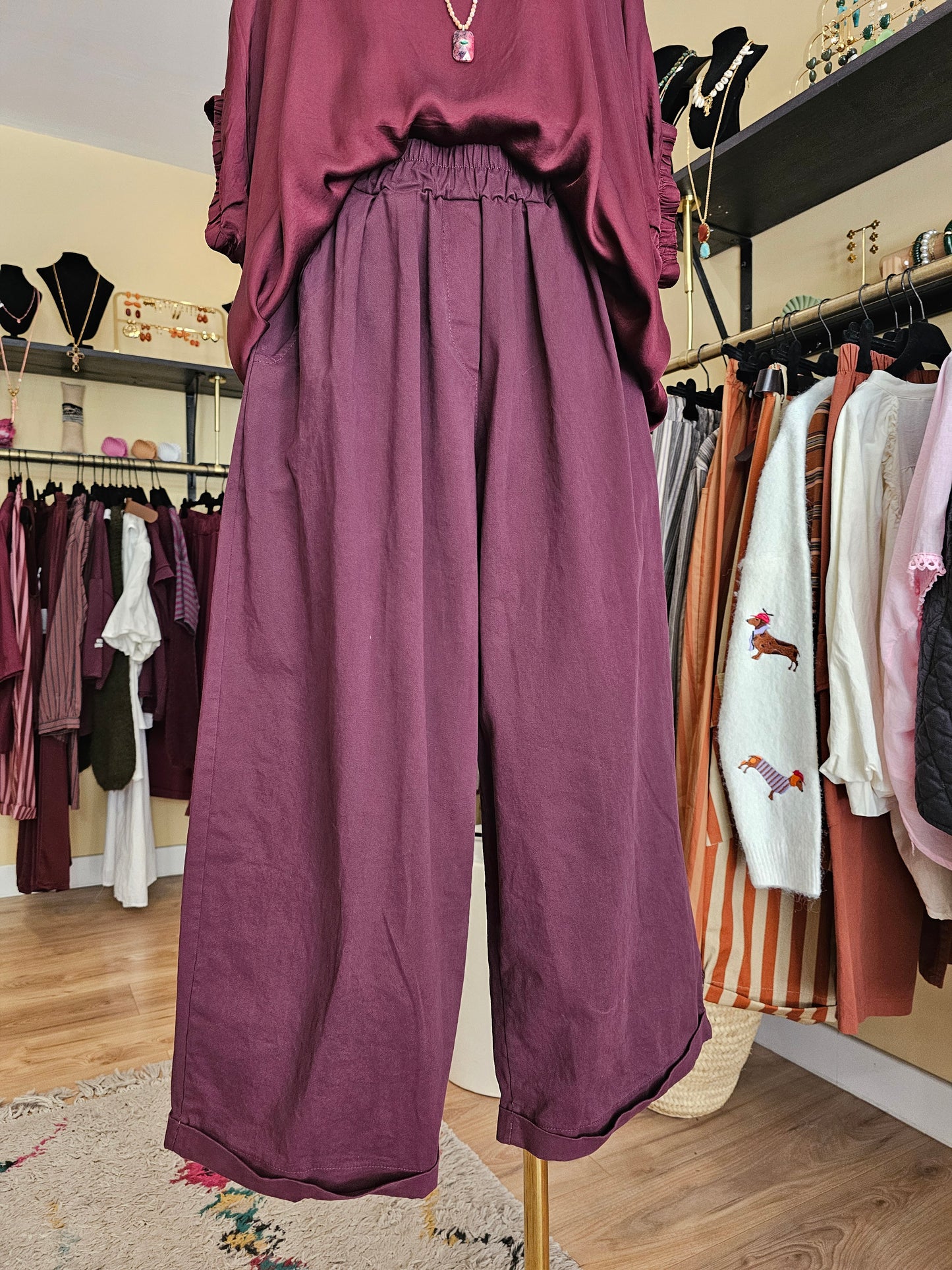Pantalon large prune