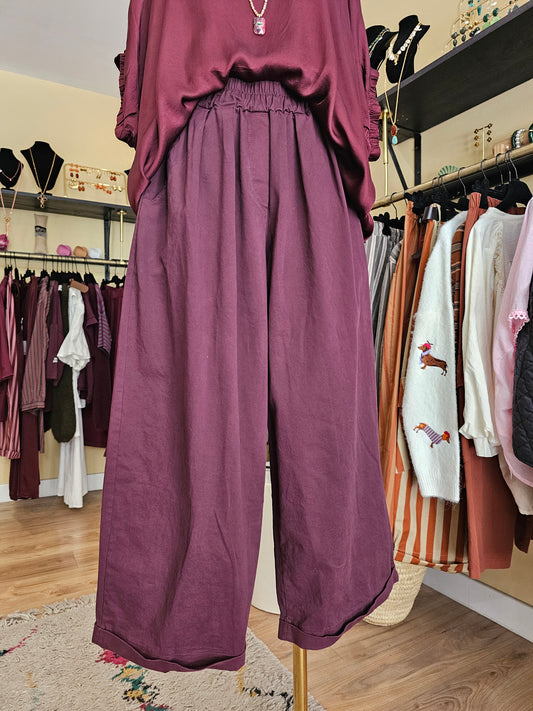 Pantalon large prune