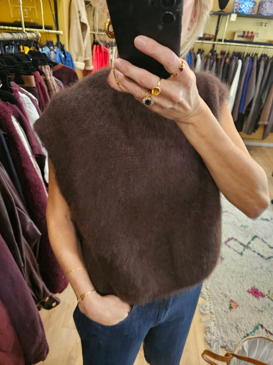 Pull debardeur en mohair chocolat