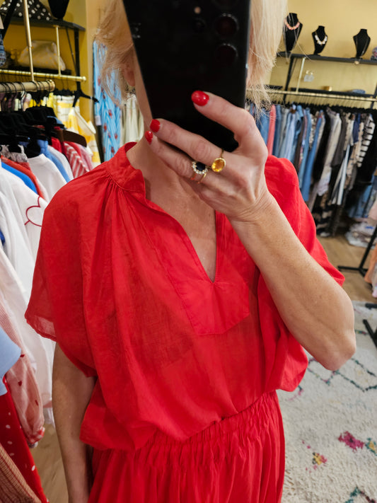 Top rouge en voile de coton
