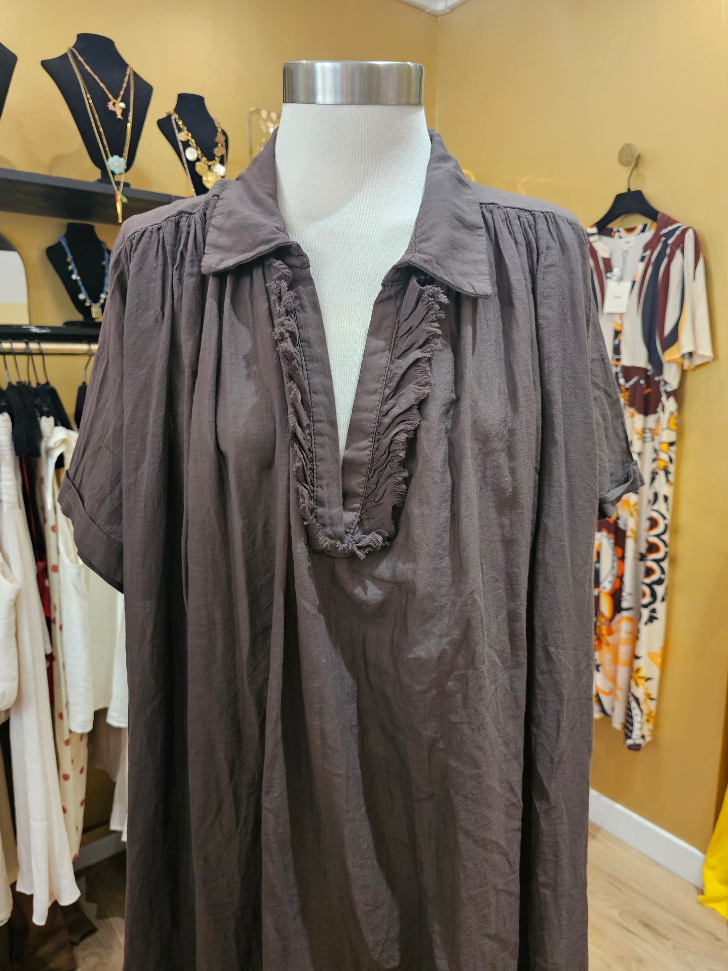 Robe en voile de coton marron Johanna Paris