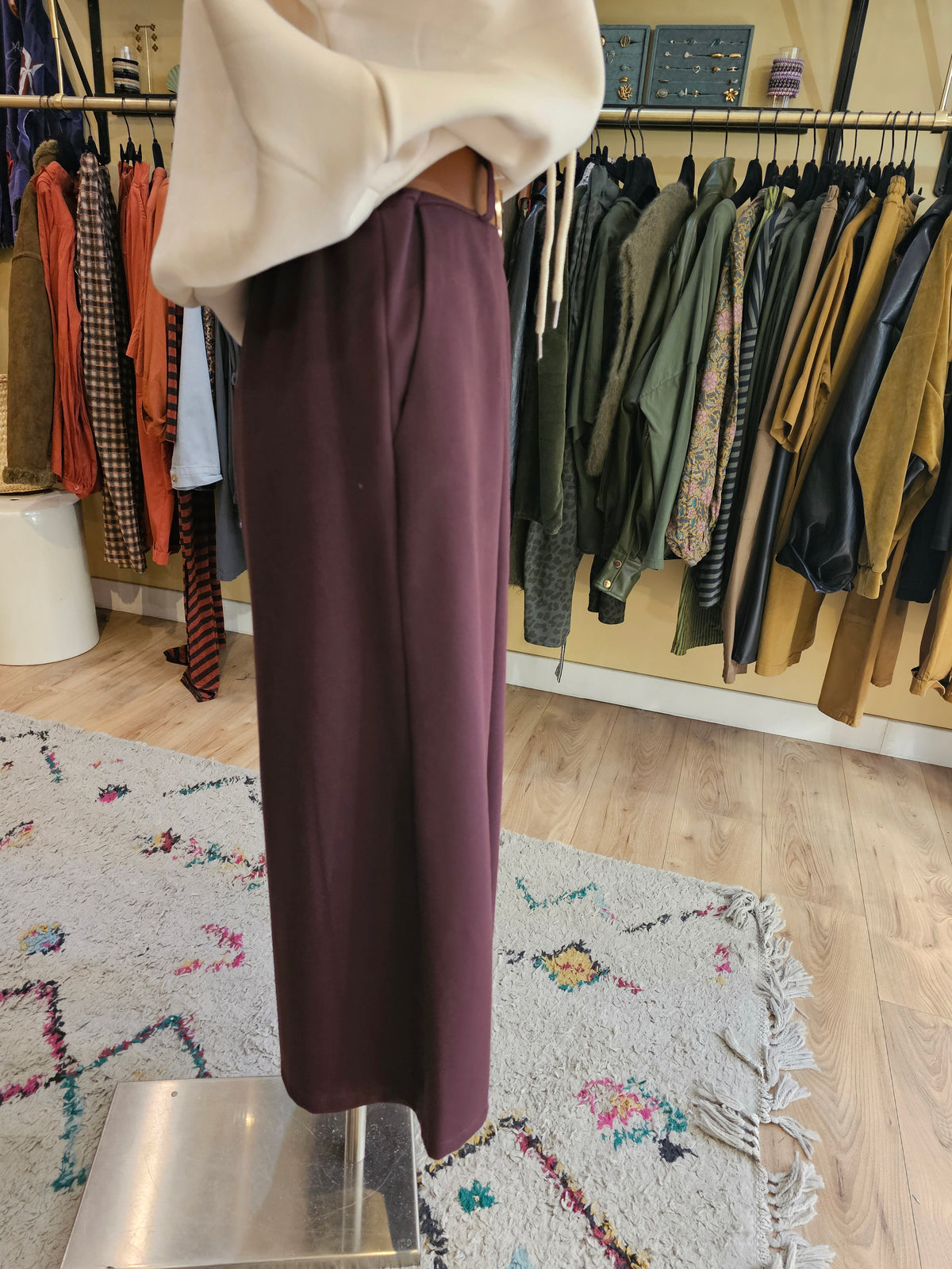 Pantalon large prune