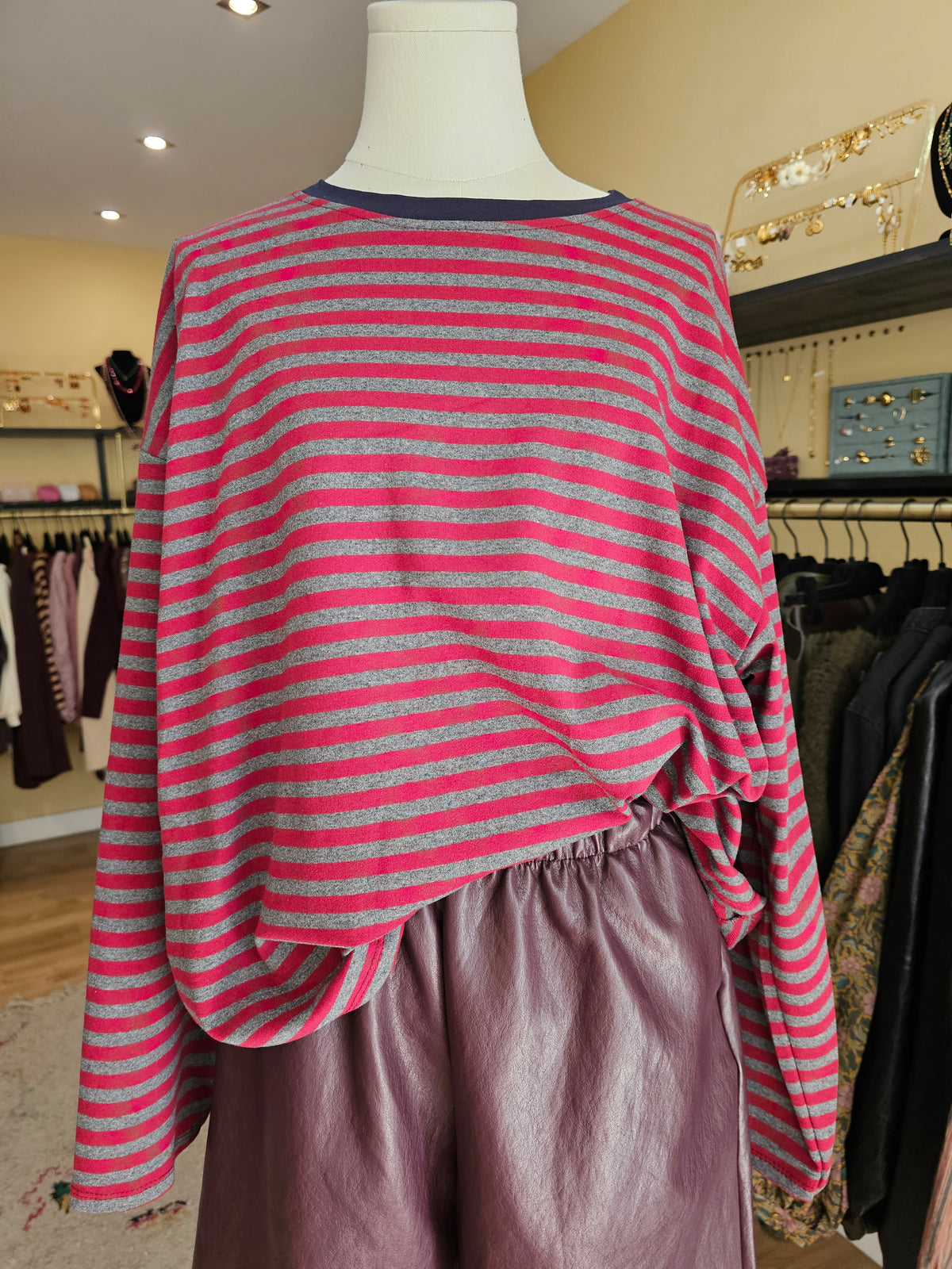 Marinière gris bordeaux marine