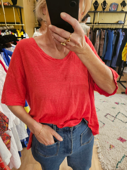 Tshirt rouge en lin Johanna Paris