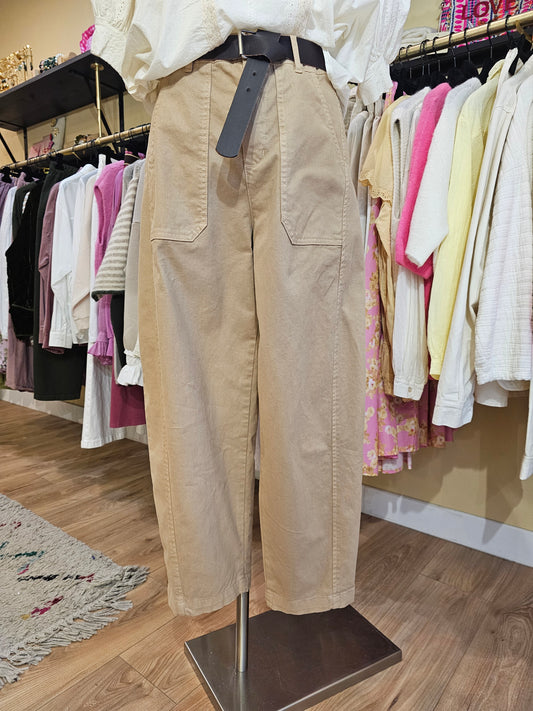 Pantalon coton barrel beige