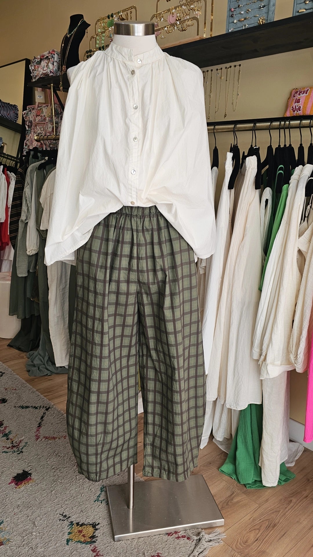 Pantalon à carreaux kaki Johanna Paris