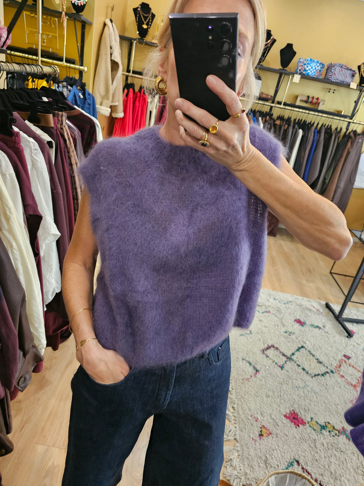 Pull debardeur violet en mohair