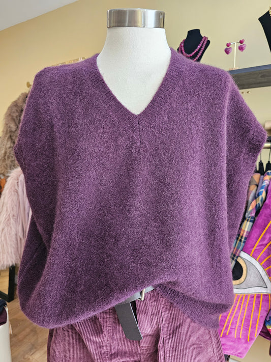 Pull sans manche prune