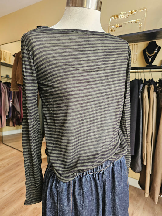 Sous pull rayé kaki et noir