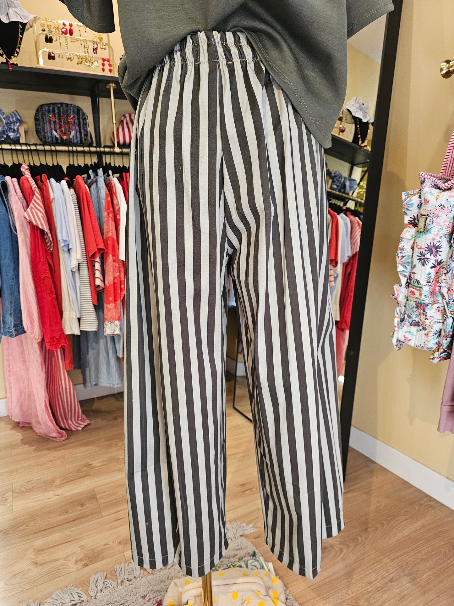 Pantalon rayé kaki