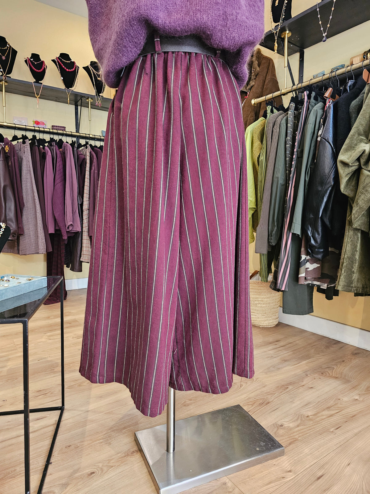 Jupe culotte longue prune rayée Johanna Paris