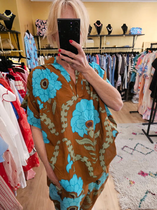 Top caramel et turquoise