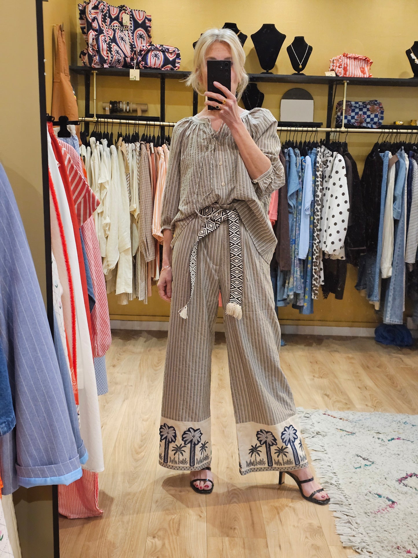 Pantalon palmiers brodé