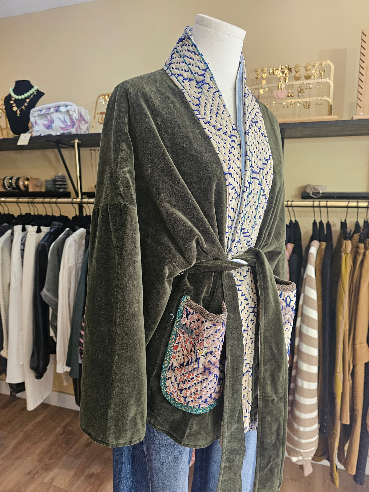 Kimono en velours kaki The corner