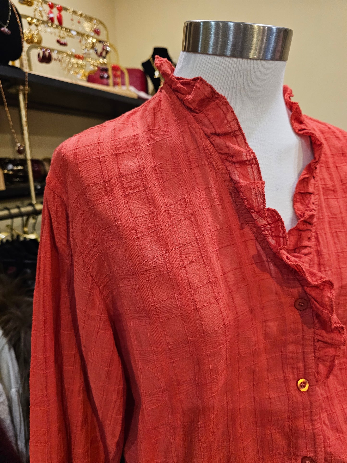 Chemise corail col volanté Johanna Paris