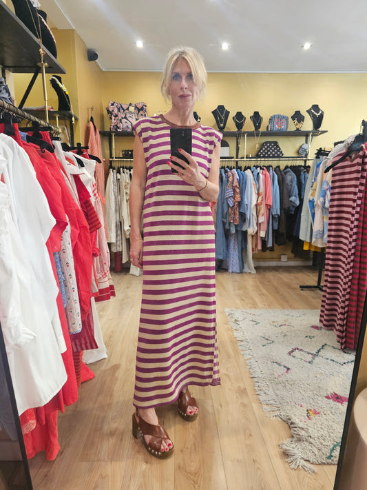 Robe rayée lurex sans manche