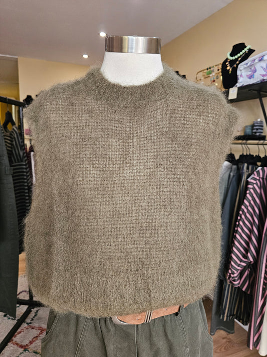 Pull debardeur kaki en mohair