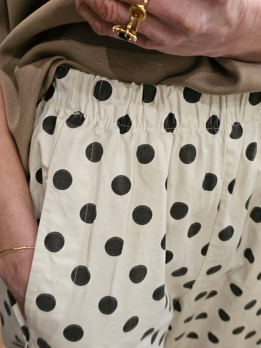 Pantalon magique ecru pois marrons Johanna Paris