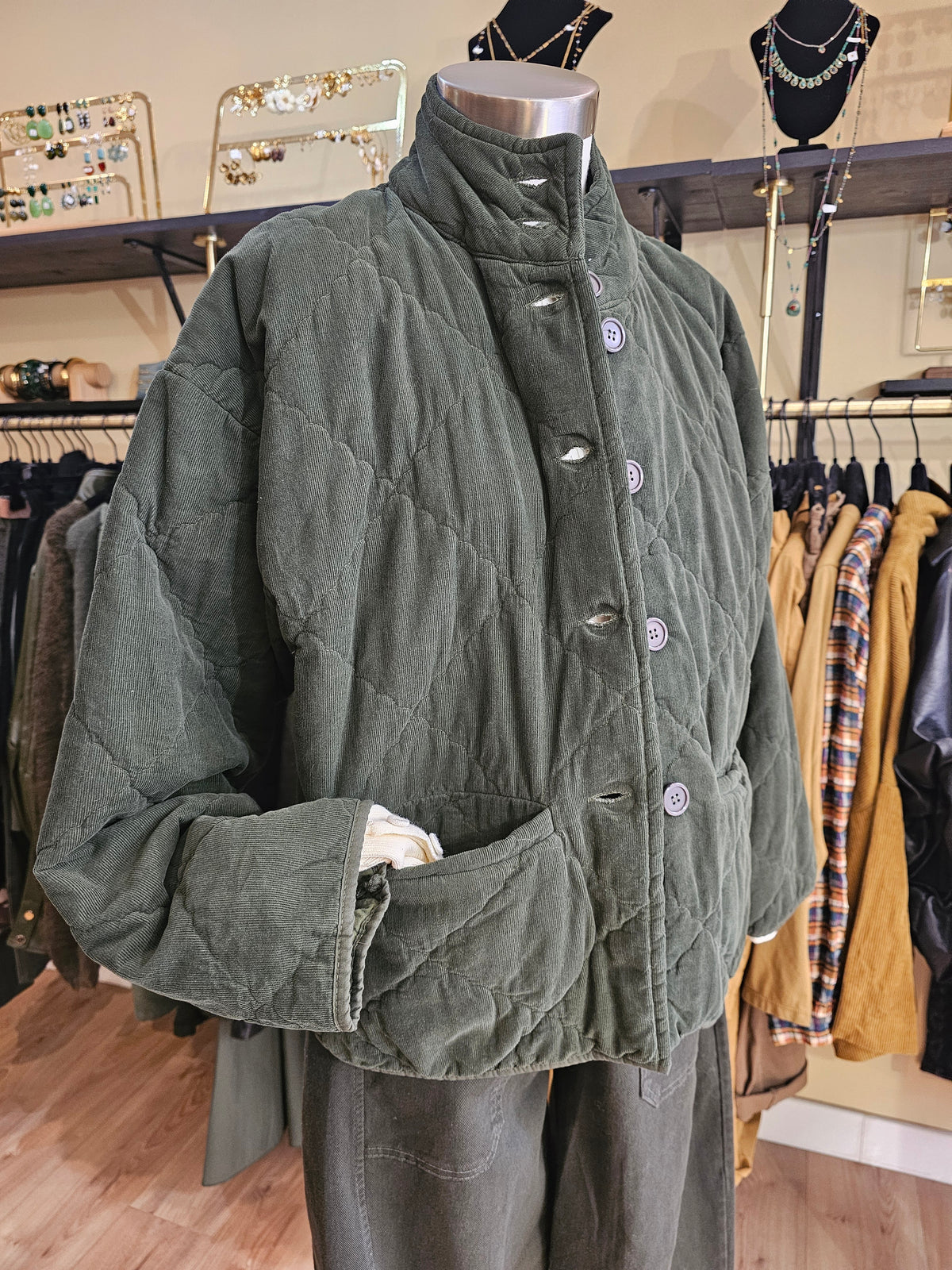 Veste kaki en velours milleraie Johanna Paris