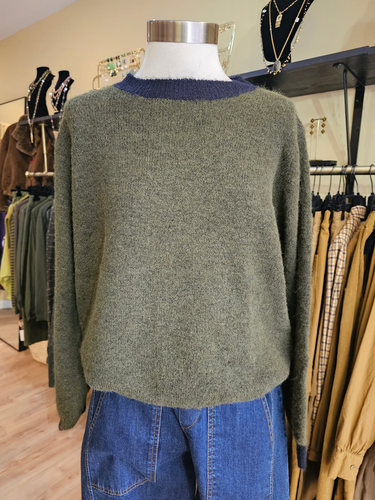 Pull echarpe amovible kaki et marine