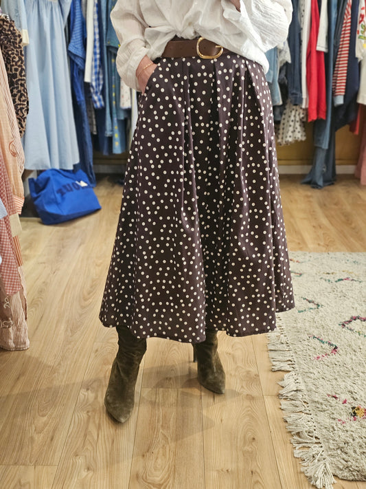 Jupe marron pois blanc