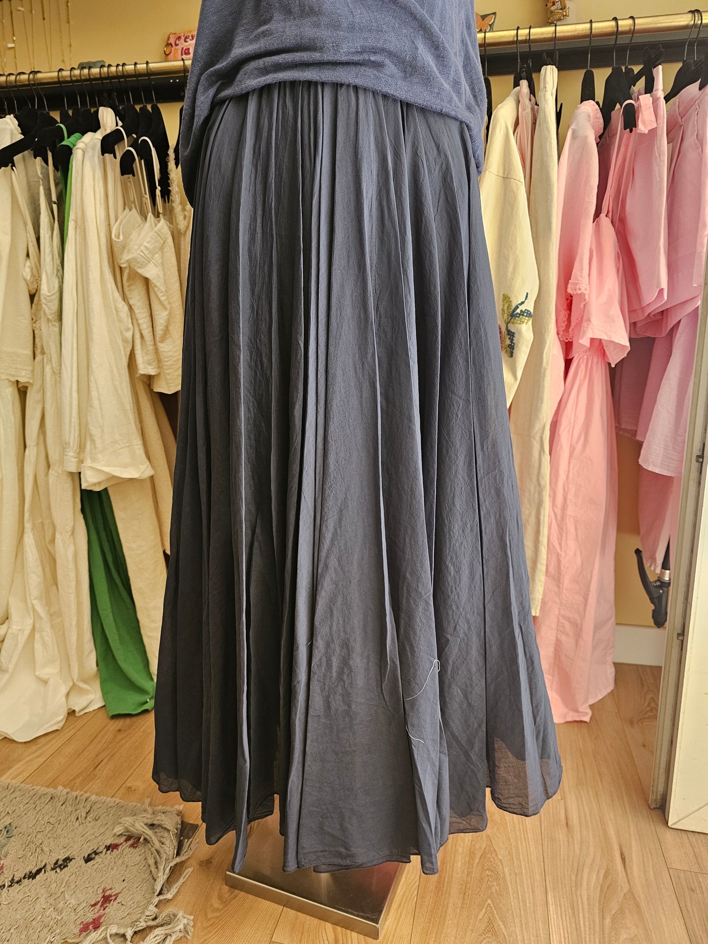 Jupe en voile de coton bleu Johanna Paris