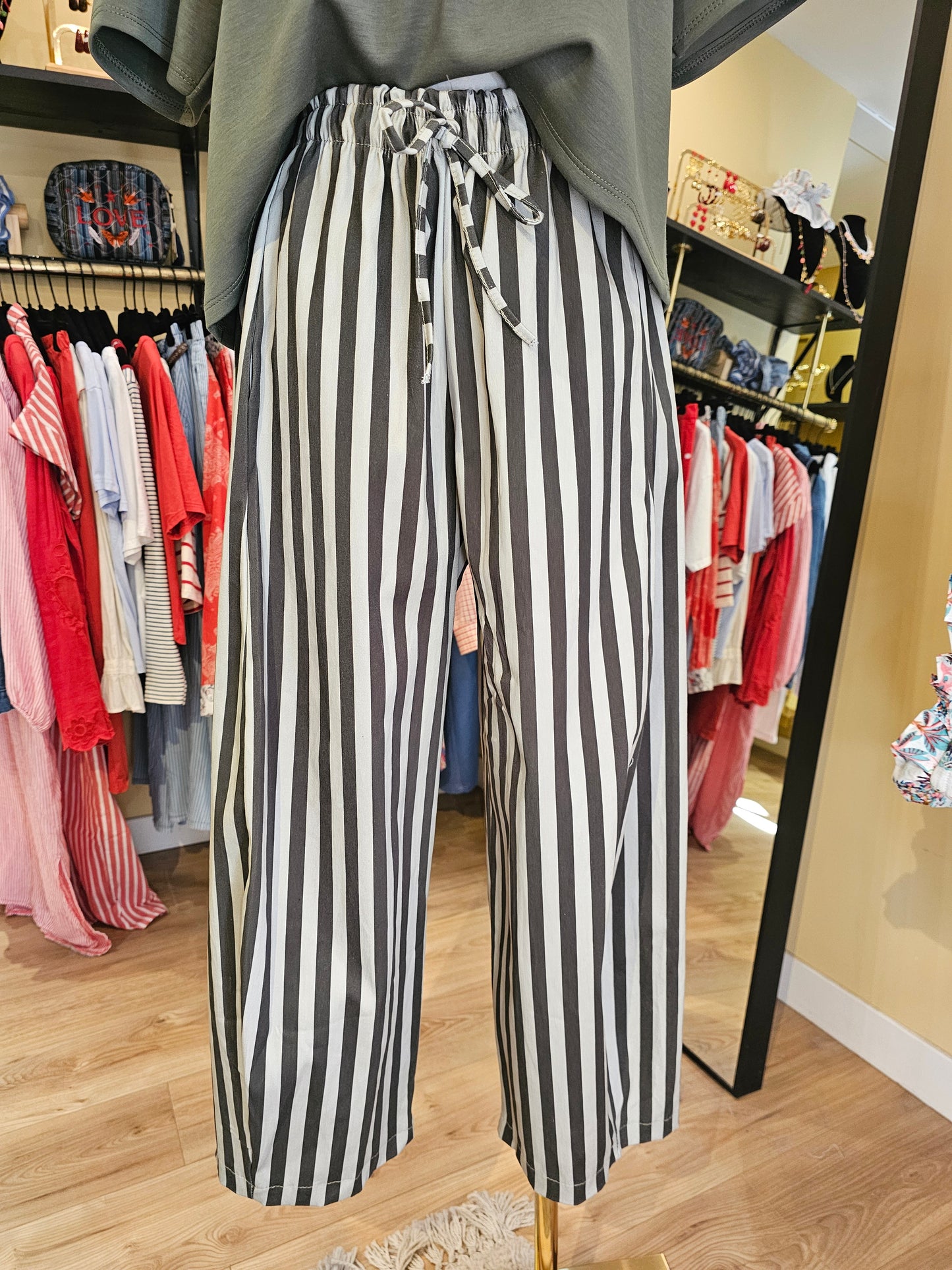 Pantalon rayé kaki