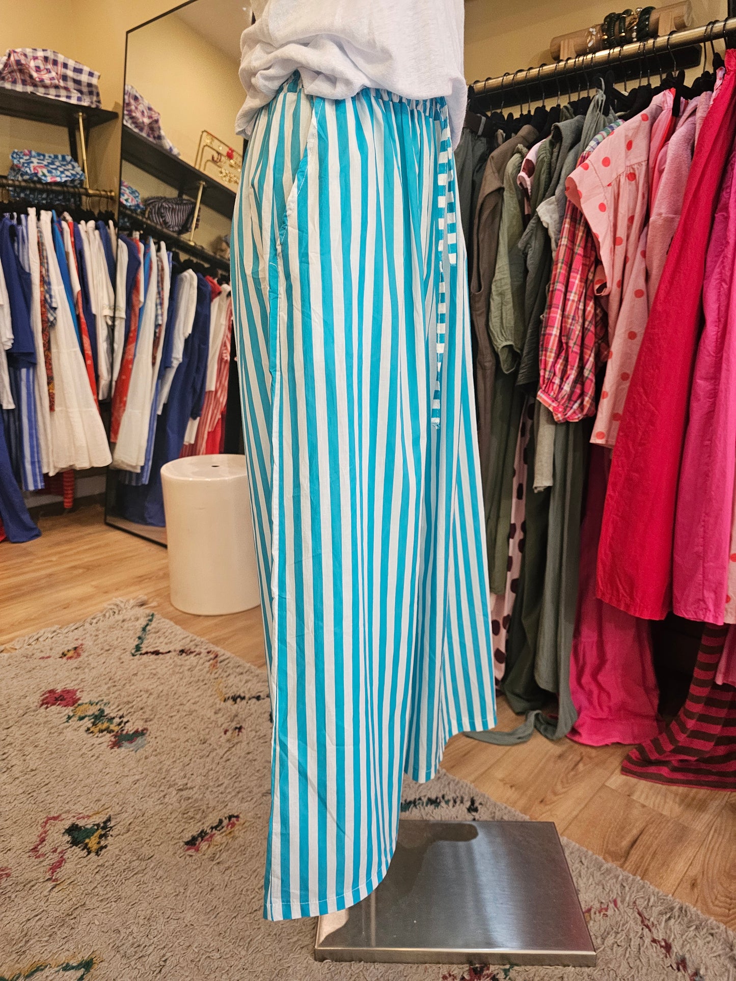 Pantalon rayé turquoise
