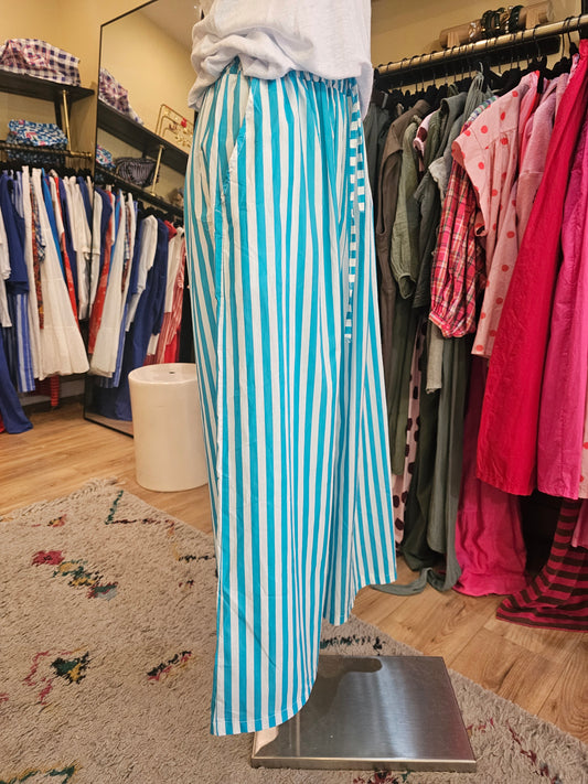 Pantalon rayé turquoise