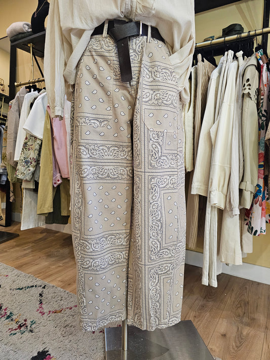Pantalon barrel bandana beige