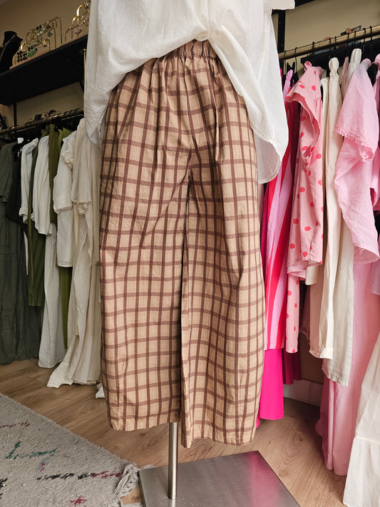 Pantalon à carreaux camel Johanna paris