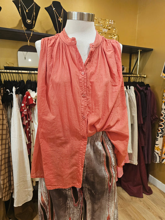 Top corail en voile de coton johanna paris