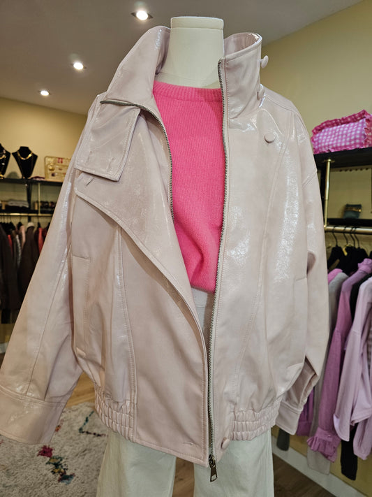 Blouson simili rose glacé