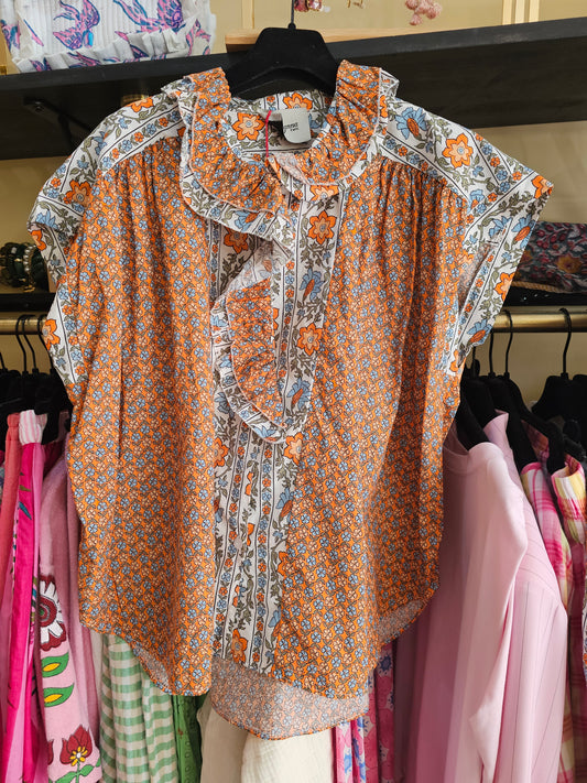 Top orange fleuri Johanna Paris