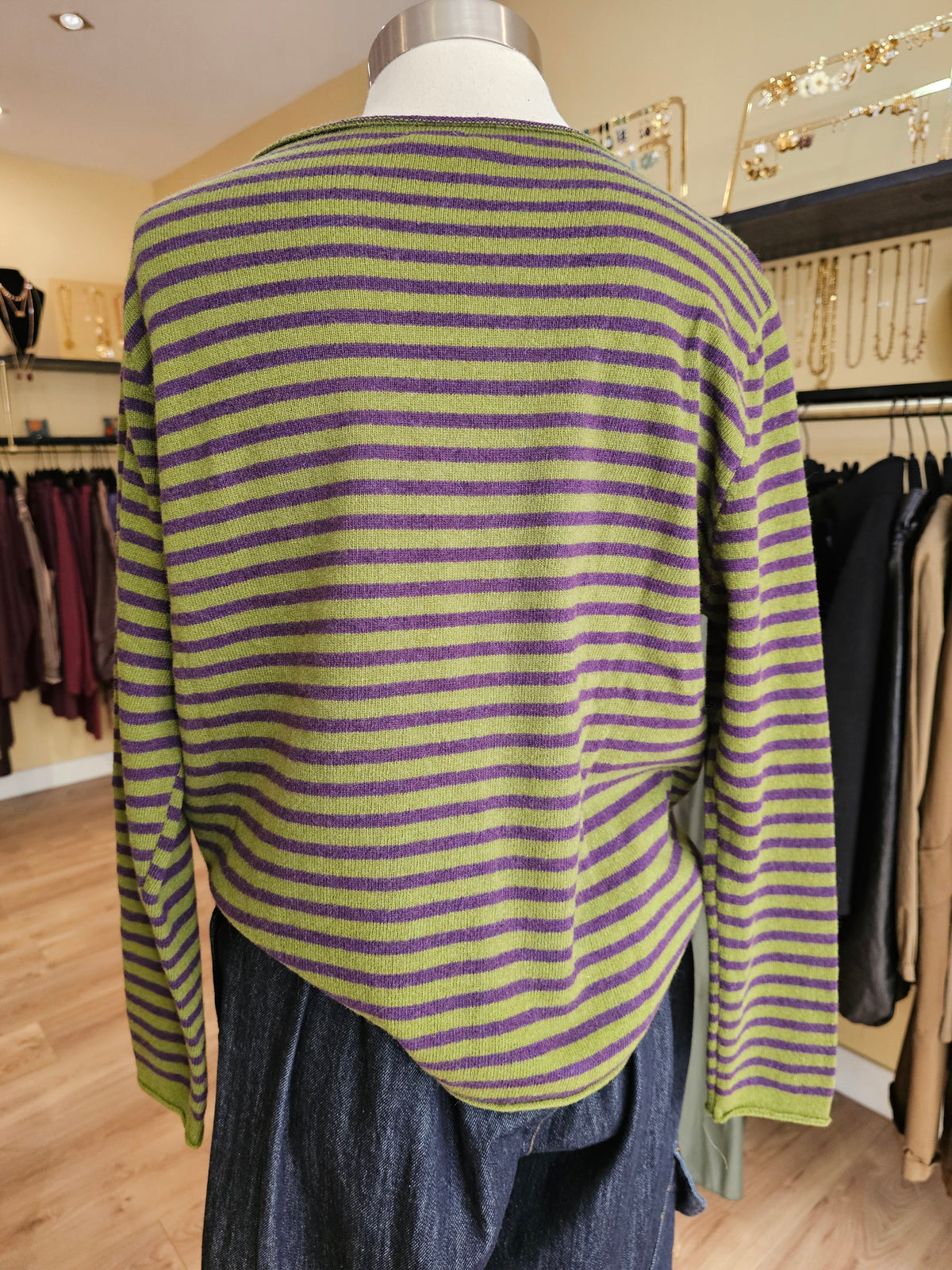 Pull marinière vert et violet
