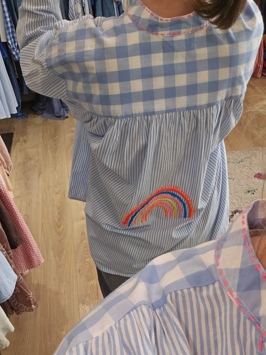 Blouse rayée bleu clair et blanc