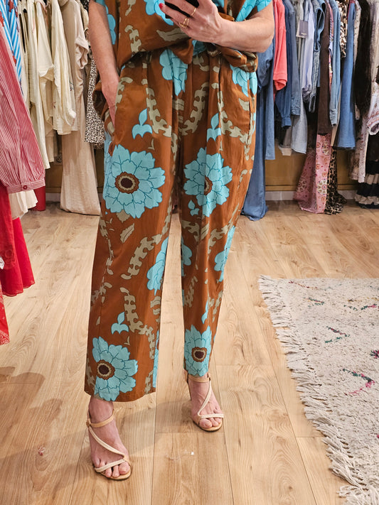 Pantalon caramel et turquoise Johanna Paris