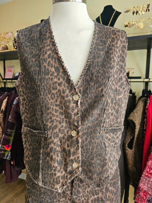 Gilet ssns manche velours leopard