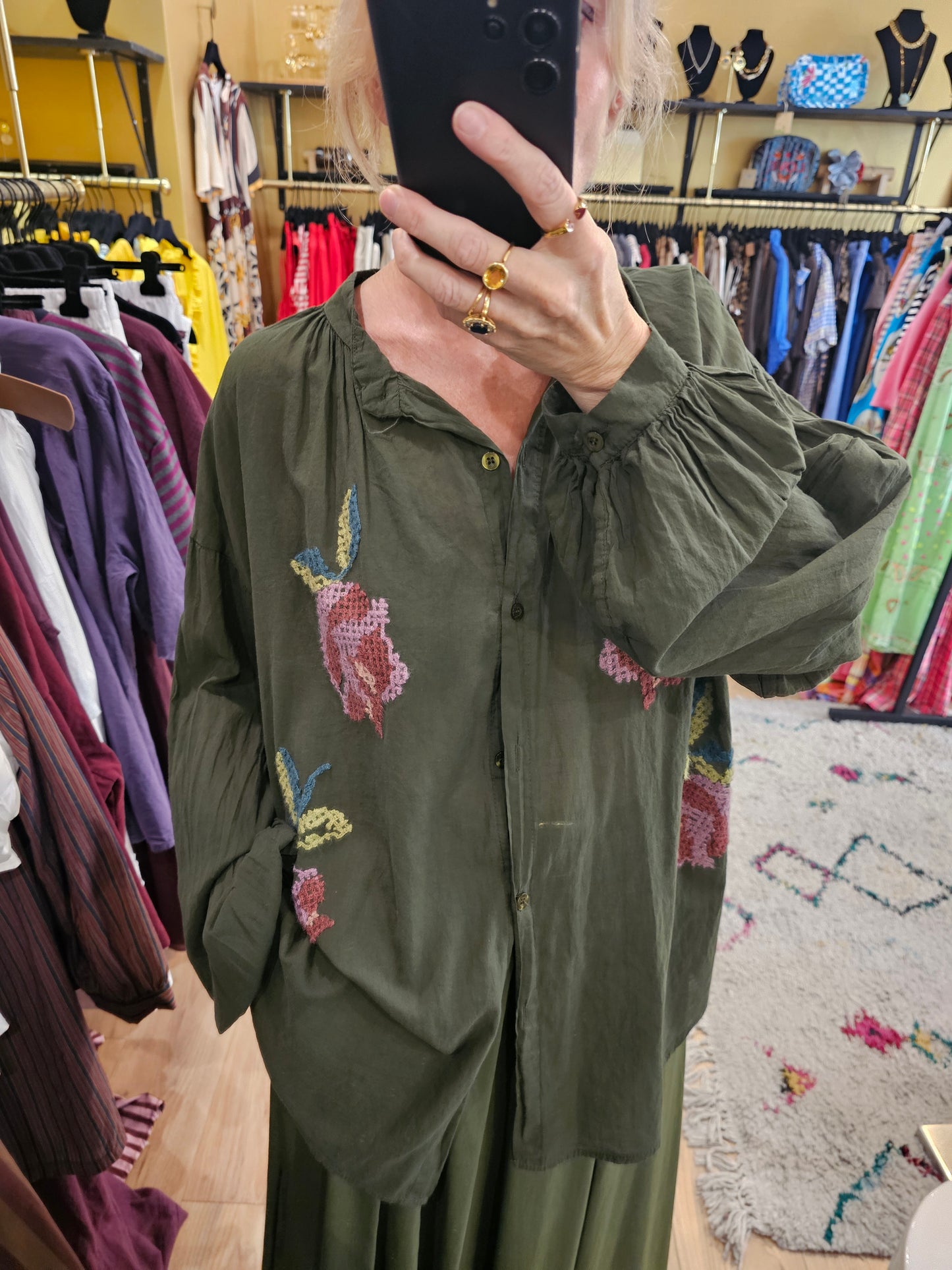 Chemise brodée kaki Johanna paris