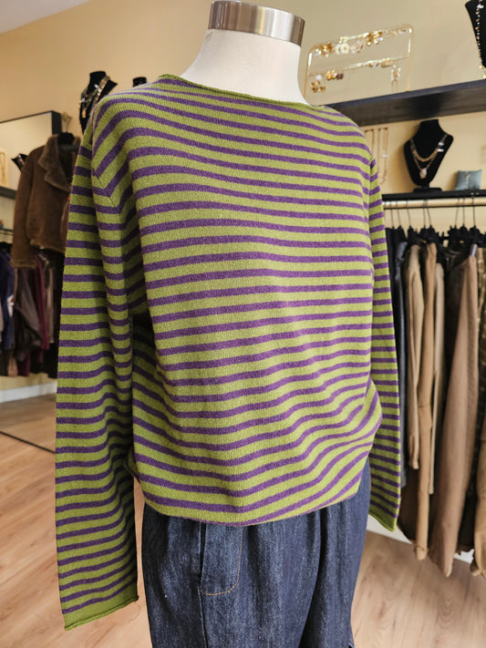 Pull marinière vert et violet
