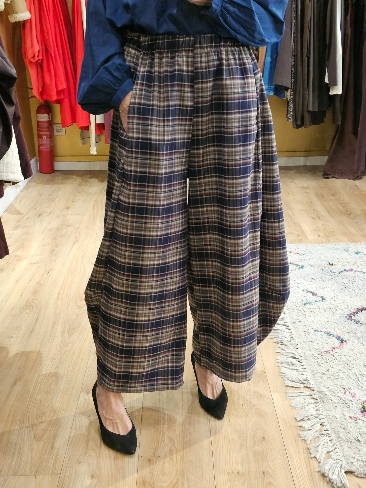 Pantalon à carreaux barrel large
